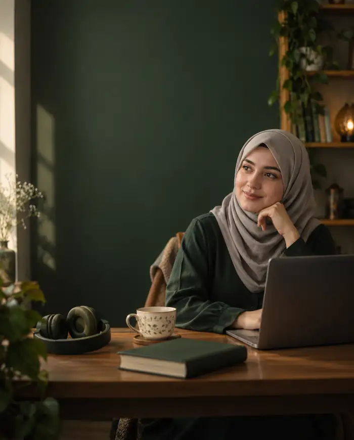 A student joining an online Qur&rsquo;an class from home on a laptop